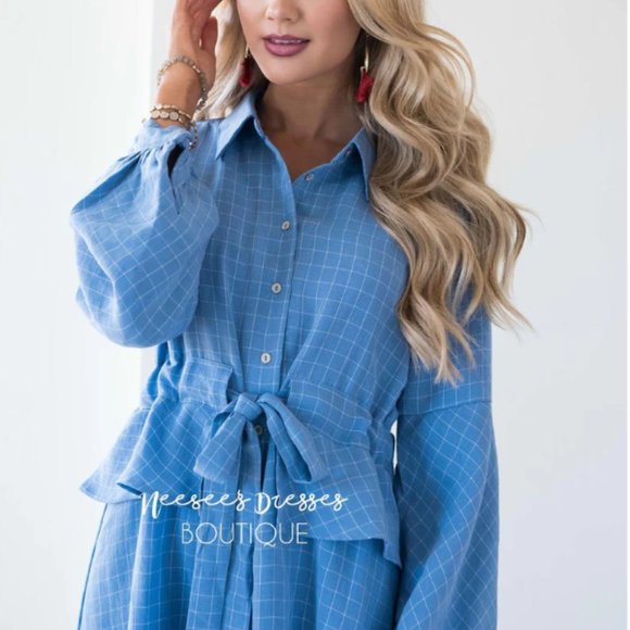 Neesee's Dresses Blue Plaid Dress - Picture 2 of 3